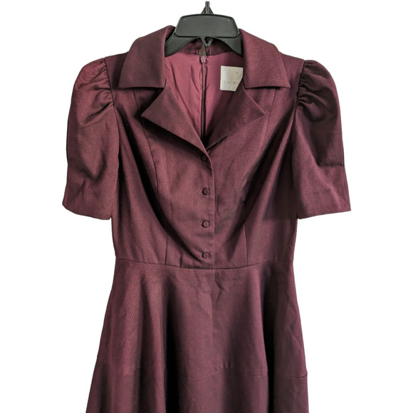 Gal Meets Glam Nina Twill Fit & Flare Burgundy Dress Size 2 - Picture 3 of 5
